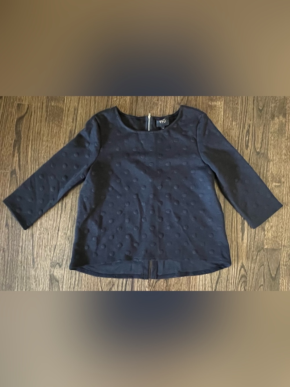 W5 Black Textured Dot Three-Quarter Sleeve Blouse